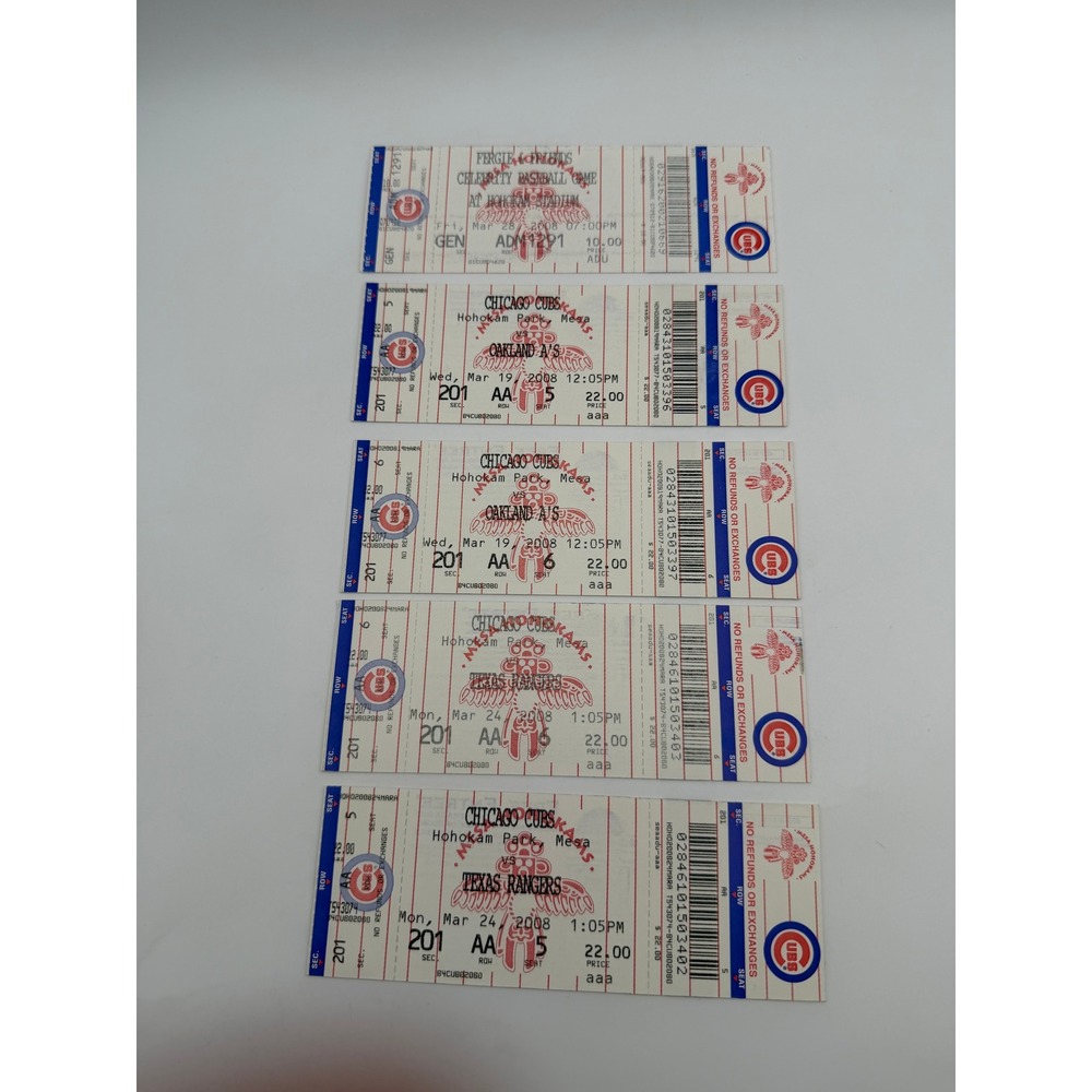 Lot of 5 2008 Chicago Cubs Spring Training Ticket Stubs Hohokam Park Mesa AZ